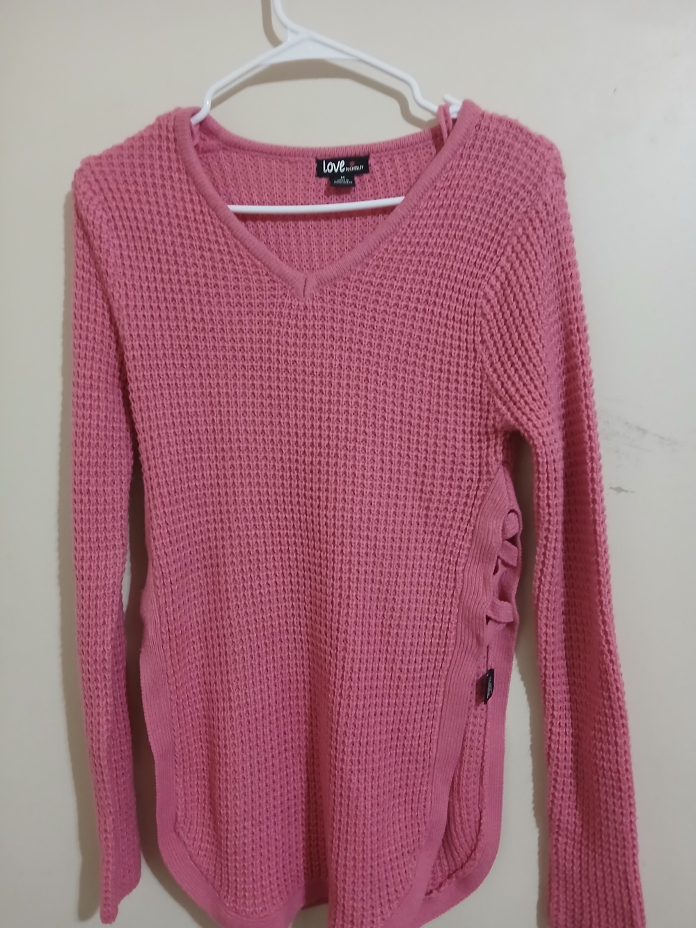 Love by Design Pink V‑Neck Waffle Knit Sweater Woman medium